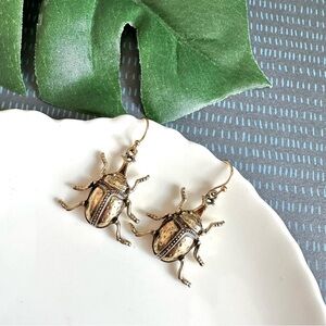 2/$30🌵 Vintage Style Gold Winged Scarab Beetle Earrings Insect Egyptian NEW
